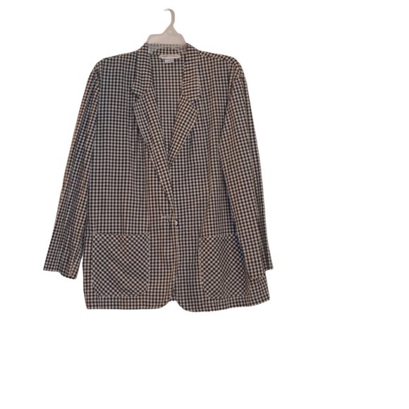 Cathy Daniels Black & White Checkers Light Cotton Long Sleeves Jacket Women M - Picture 5 of 8